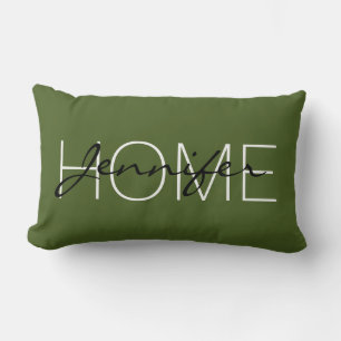 Donkere moss groene homonogram kussen