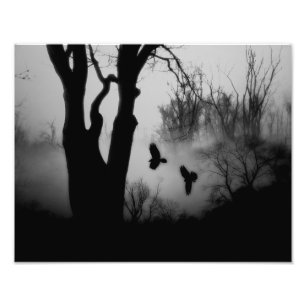 Donkere mysterieuze bosgewassen foto afdruk