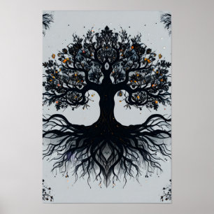 Donkere mystieke levensboom kunst poster