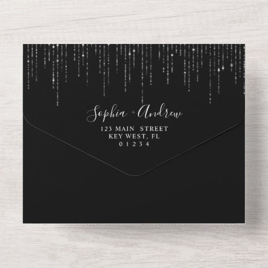 Donkere Nacht & String Lights Bruiloft All In One Uitnodiging (Achterkant)