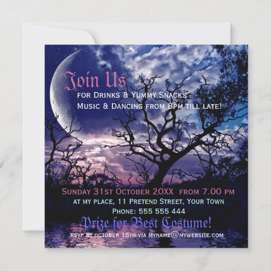 Donkere Natuur Volle Maan Halloween Feest Uitnodig Kaart (Achterkant)