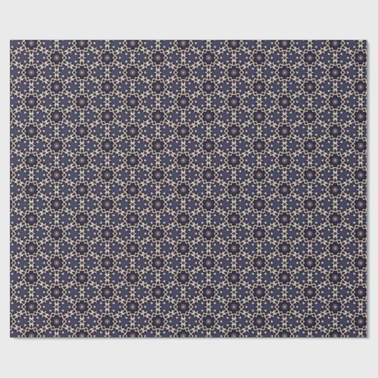 Donkere Navy Blue en Gold Elegant Network Pattern Cadeaupapier (Vlak)