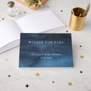 Donkere Navy Blue Waterverf Wash Boy Baby shower Gastenboek