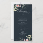 Donkere Navy Blush Greenery Floral Wedding Menu Ka (Voorkant)