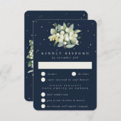 Donkere Navy Snowberry+Eucalyptus Boeket Bruiloft RSVP Kaartje (Voorkant / Achterkant)