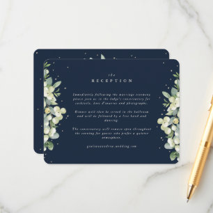 Donkere Navy Snowberry + Eucalyptus Edged Receptie Informatiekaartje