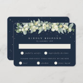 Donkere Navy Snowberry + Eucalyptus Garland bruilo RSVP Kaartje (Voorkant / Achterkant)