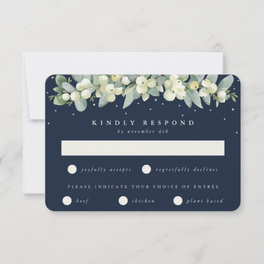 Donkere Navy Snowberry + Eucalyptus Garland bruilo RSVP Kaartje (Voorkant)