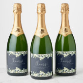 Donkere Navy Snowberry + Eucalyptus Winter bruilof Sparkling Wijnetiket (Flessen)