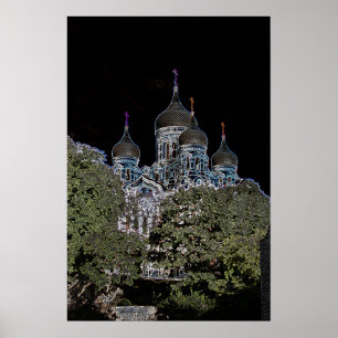 Donkere Neon St. Alexander Nevsky Kathedraal Poste Poster