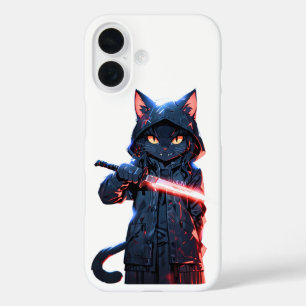 Donkere Ninja Kat Anime Moordenaarskunst met Neo iPhone 16 Hoesje