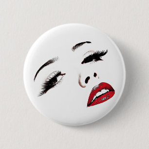 Donkere ogen Rode Lips Vrouwen maken kunst onzicht Ronde Button 5,7 Cm