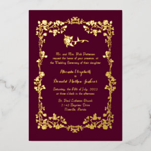 Donkere orroze  Roos rand Folie Uitnodiging