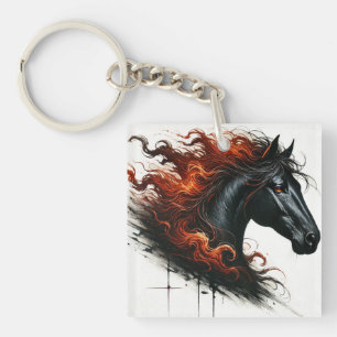 Donkere Paard Met Vurig Manen Sleutelhanger