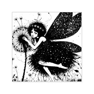 Donkere paardebloem fee voor gemengde media collag  zelfinktende stempel