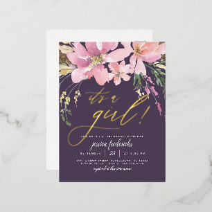 Donkere Paars en goud Het is een meisje-Floral Bab Folie Uitnodiging Briefkaart