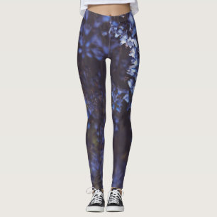 Donkere Paarse blauwe bloemen Leggings