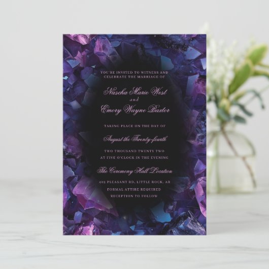 Donkere Paarse Boho Heksenkristallen Zwarte bruilo Kaart (Staand voorkant)