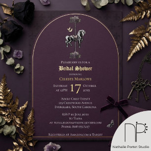 Donkere Paarse Carrousel Paard Bruiloftsborrel Folie Uitnodiging