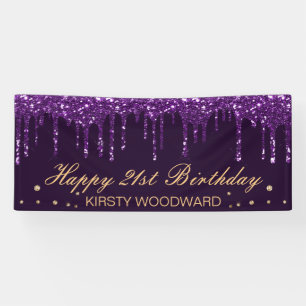 Donkere Paarse driften Glitter Birthday Spandoek