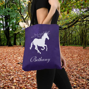 Donkere Paarse Eenhoorn Gepersonaliseerde Canvas t Draagtas