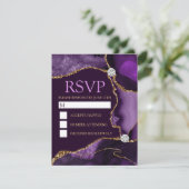 Donkere Paarse en goudglitter Agate Sweet Sixteen RSVP Kaartje (Staand voorkant)
