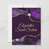 Donkere Paarse en goudglitter Agate Sweet Sixteen RSVP Kaartje (Achterkant)