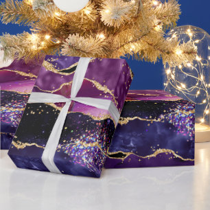 Donkere Paarse en goudglittersequins Agate Cadeaupapier