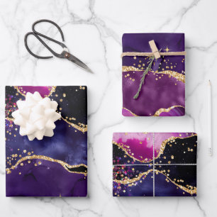Donkere Paarse en goudglittersequins Agate Inpakpapier Vel