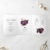 Donkere Paarse en Roos gouden bruiloft Drieluik Uitnodiging (Binnen)