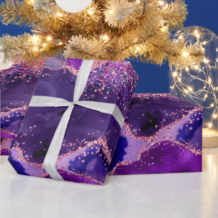 Donkere Paarse en roze glittersequins Agate Cadeaupapier