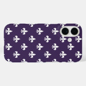 Donkere Paarse en witte fler de Lis Pattern Case-Mate iPhone Case (Achterkant (horizontaal))