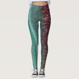 Donkere Paarse en Zee groene borduurwerk Leggings
