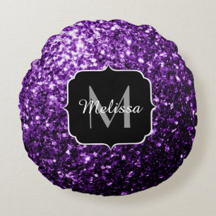Donkere Paarse faux glans monogram Rond Kussen