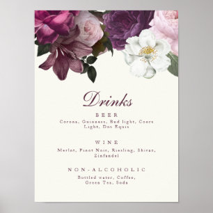 Donkere Paarse Floral Drink Menu Poster