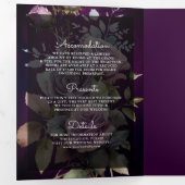 Donkere Paarse Floral Mason Jar QR Code Moody Wedd Drieluik Uitnodiging (Binnenzijde eerst)