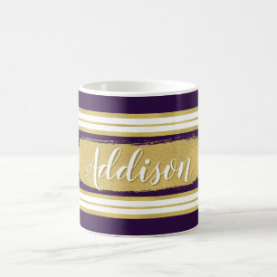 Donkere Paarse Gold Stripe Pattern - Aangepaste na Koffiemok