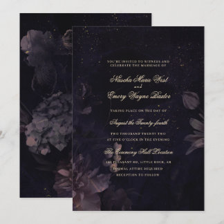 Donkere Paarse Gothic Boho Floral Wedding Kaart