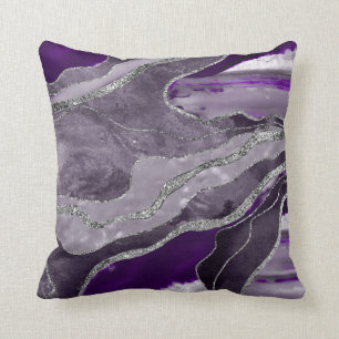 Donkere Paarse Marmer Agate Zilver Glitter Glam #1 Kussen