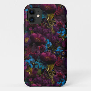 Donkere Paarse Moody Florals Antiek bloemen iPhone 11 Hoesje