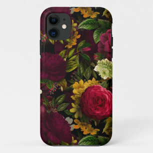 Donkere Paarse Moody Florals Antiek ventilator zwa iPhone 11 Hoesje