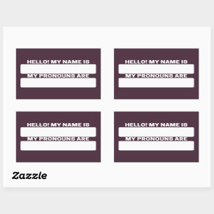 Donkere Paarse naam en pronoun-labels Rechthoekige Sticker