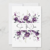Donkere Paarse Plum Pioenen Bewaar de Datum Save The Date (Voorkant)