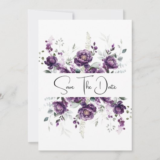 Donkere Paarse Plum Pioenen Bewaar de Datum Save The Date (Voorkant)