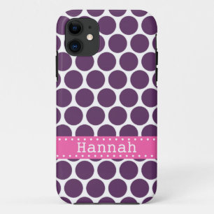 Donkere Paarse polaire dot Pattern Hot Pink Banner iPhone 11 Hoesje
