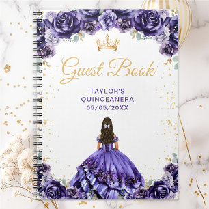 Donkere Paarse Princess Quinceañera Guest Book Notitieboek