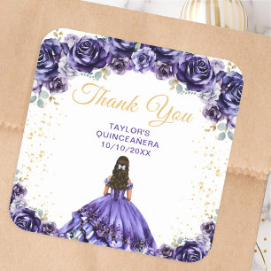 Donkere Paarse Prinses Quinceañera Bedankt Vierkante Sticker