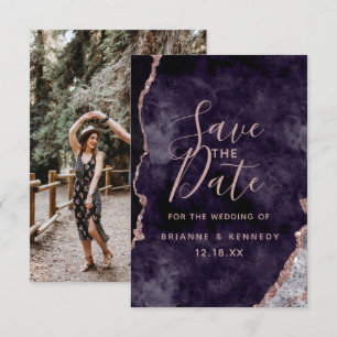 Donkere Paarse Roos Gold Agate Marble Foto op Teru Save The Date