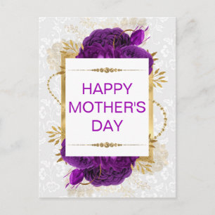 Donkere Paarse Rozen & Gouden Glitter Moederdag Briefkaart
