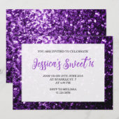 Donkere paarse sparkles Sweet 16 elegant script Kaart (Voorkant / Achterkant)
